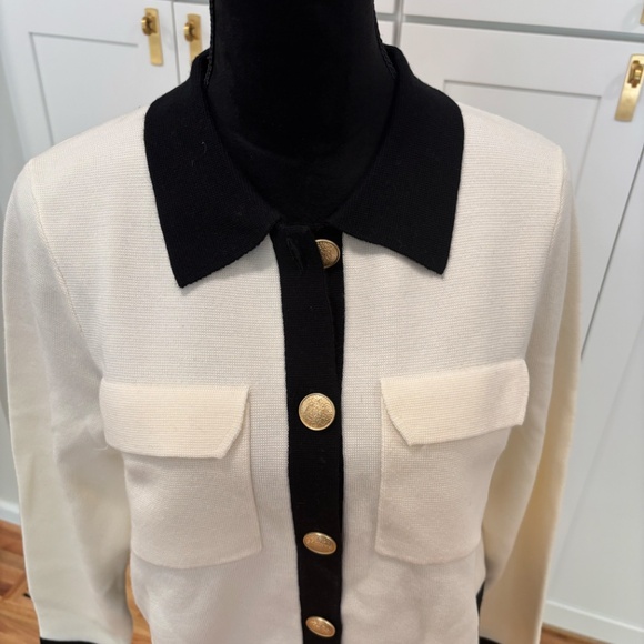 Sezane White and Black Betty Collared Cardigan, Size M; New Without Tags - Picture 2 of 10